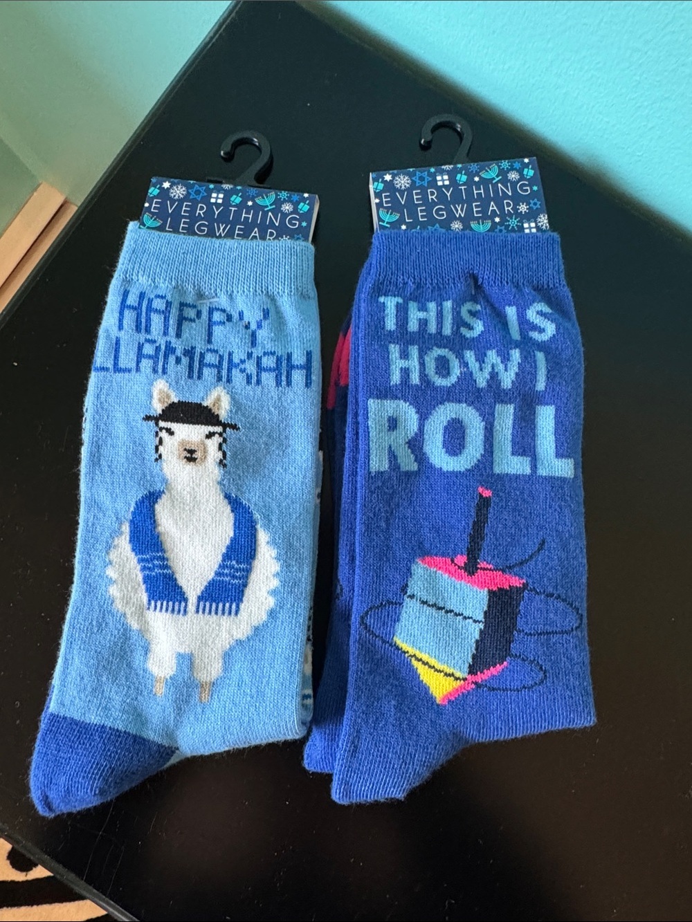 Hanukkah Blue Holiday Novelty Socks - Happy Llamakah & This Is How I Roll